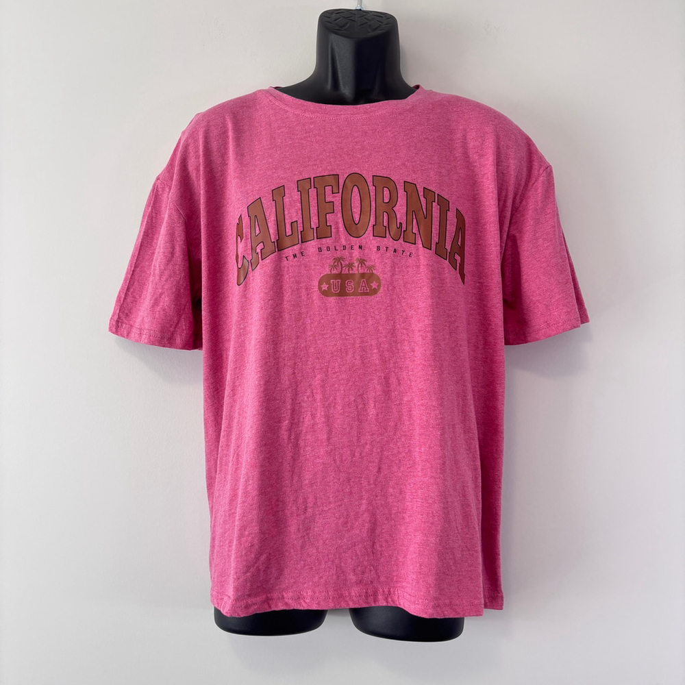 SHEIN Men's Red / Pink California Graphic Tee Short Sleeve Round Neck Shirt NIB